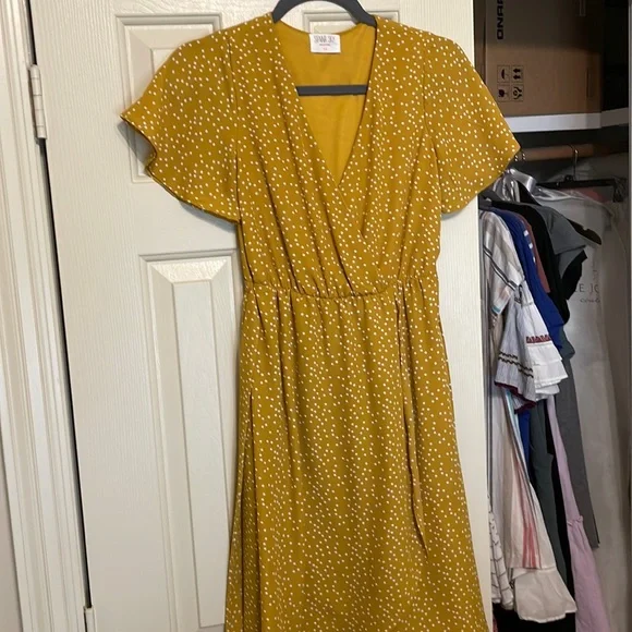 Sienna Sky | Dresses | Yellow With White Polka Dot Dress | Poshmark